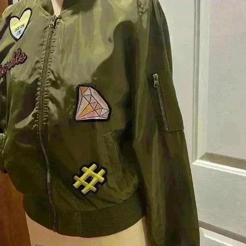 Love Tree Satin Bomber Jacket w/Fun Appliqués. Size S - Picture 3 of 9